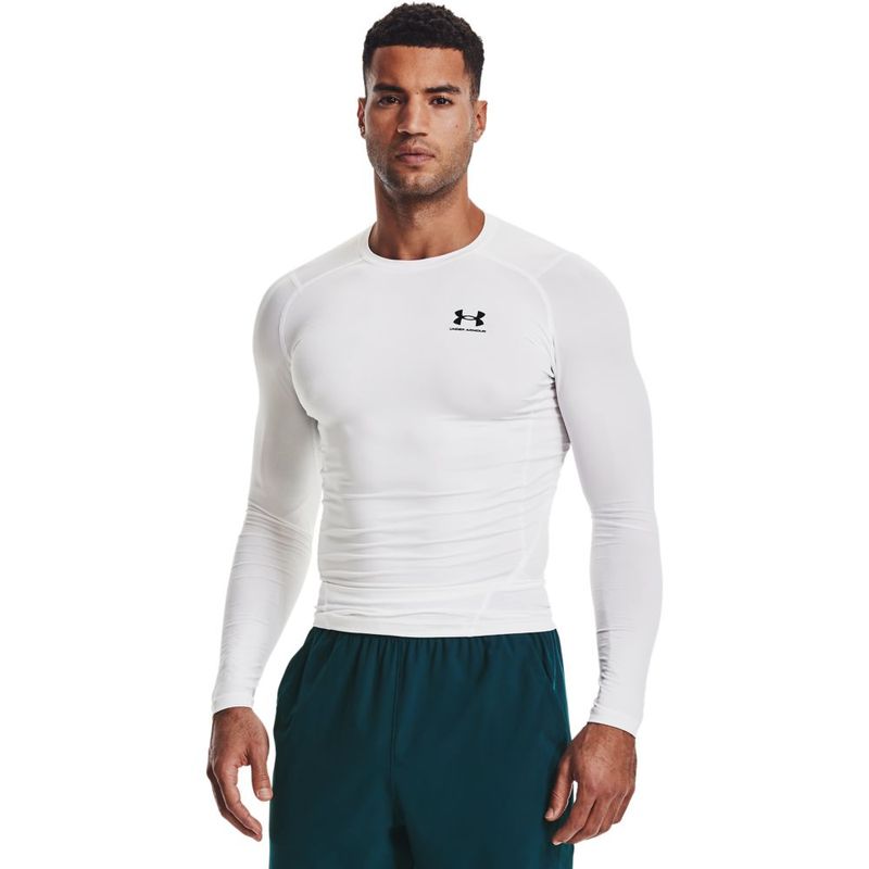 Camiseta-De-Compresion-under-armour-para-hombre-Ua-Hg-Armour-Comp-Ls-para-entrenamiento-color-blanco.-Frente-Sobre-Modelo