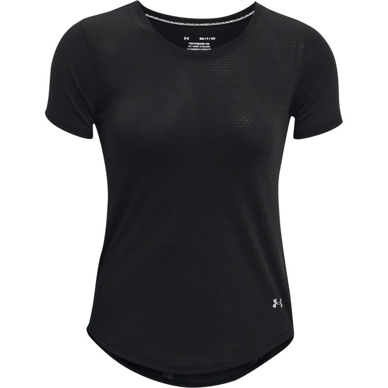 Camiseta-Manga-Corta-under-armour-para-mujer-Ua-Streaker-Ss-para-correr-color-negro.-Frente-Sin-Modelo