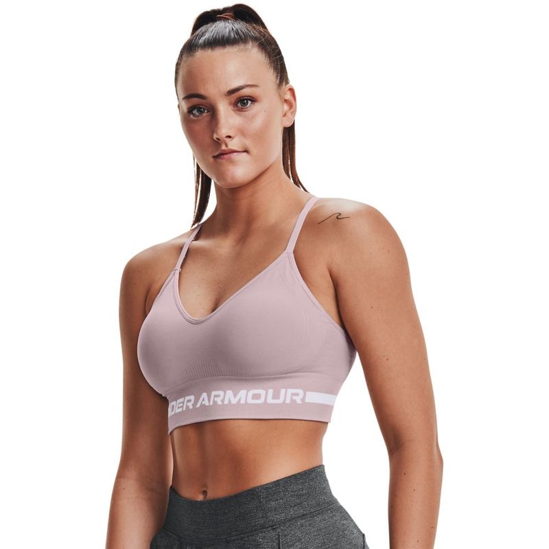 Top-under-armour-para-mujer-Ua-Seamless-Low-Long-Bra-para-entrenamiento-color-rosado.-Frente-Sobre-Modelo