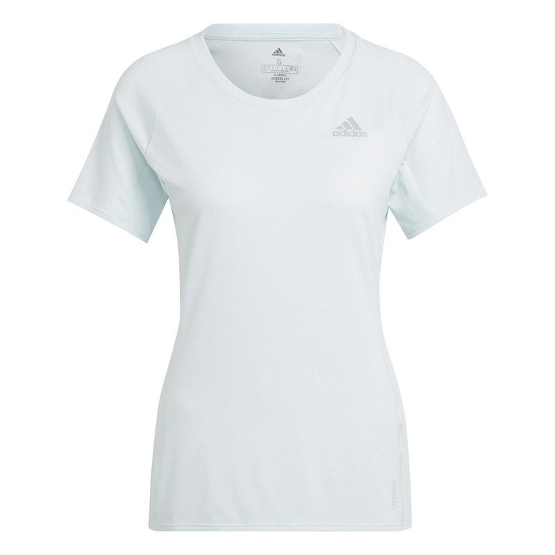 Camiseta-Manga-Corta-adidas-para-mujer-Adi-Runner-Tee-para-correr-color-verde.-Frente-Sobre-Modelo