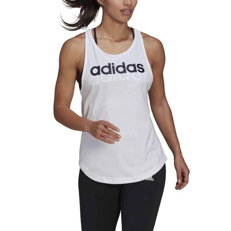 Camiseta-Manga-Sisa-adidas-para-mujer-W-Lin-Tk-para-moda-color-blanco.-Zoom-Frontal-Sobre-Modelo