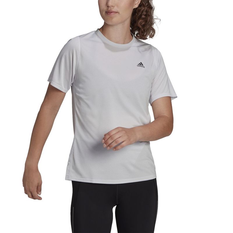Camiseta-Manga-Corta-adidas-para-mujer-Ri-3B-Tee-para-correr-color-gris.-Frente-Sobre-Modelo
