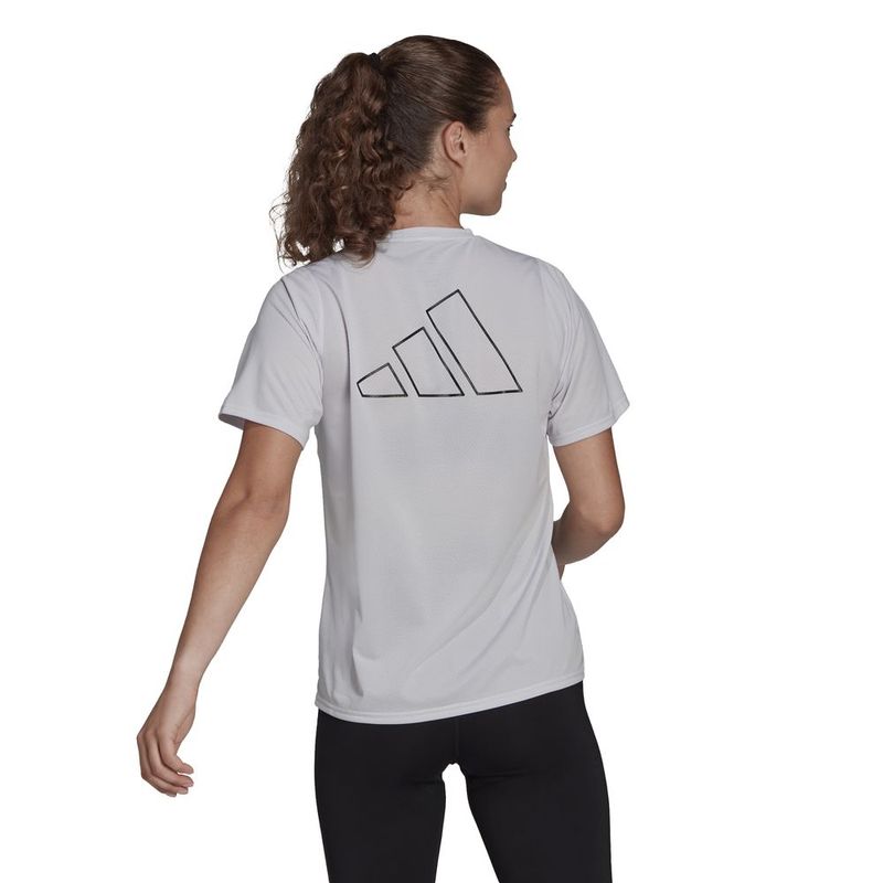 Camiseta-Manga-Corta-adidas-para-mujer-Ri-3B-Tee-para-correr-color-gris.-Reverso-Sobre-Modelo
