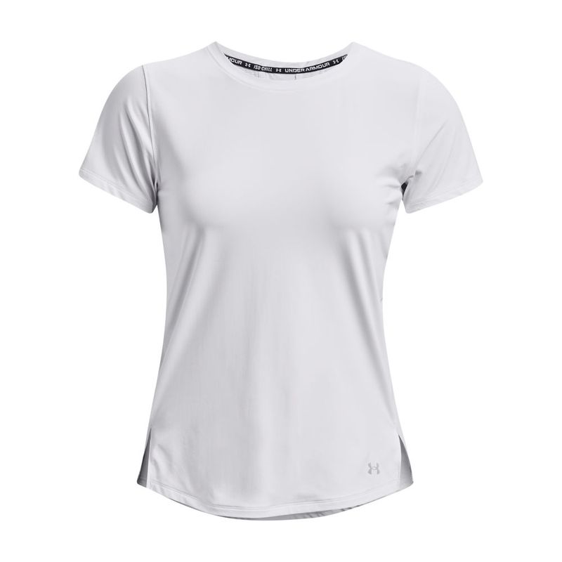 Camiseta-Manga-Corta-under-armour-para-mujer-Ua-Isochill-Run-Laser-Tee-para-correr-color-blanco.-Frente-Sin-Modelo