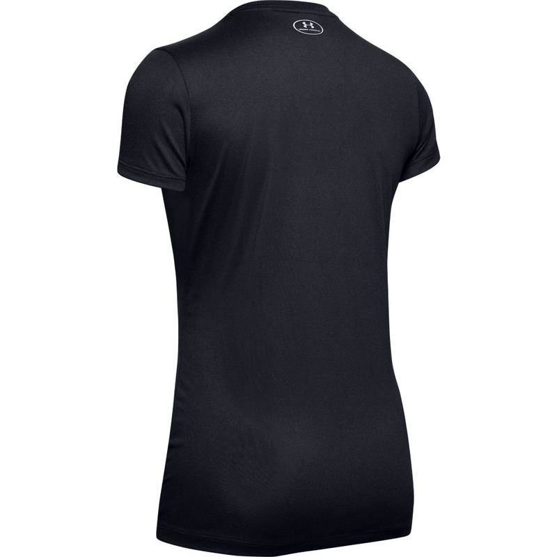 Camiseta-Manga-Corta-under-armour-para-mujer-Tech-Short-Sleeve-V-Neck-para-entrenamiento-color-negro.-Reverso-Sin-Modelo