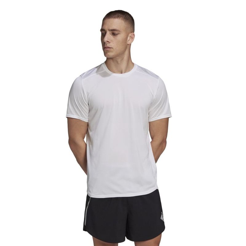 Camiseta-Manga-Corta-adidas-para-hombre-D4R-Tee-Men-para-correr-color-blanco.-Frente-Sobre-Modelo