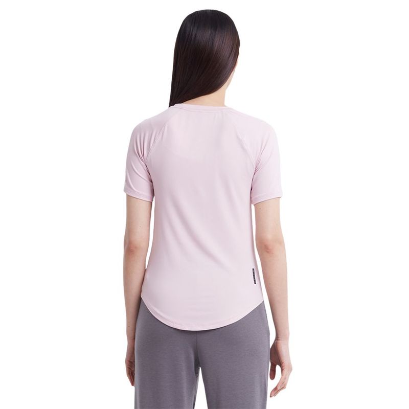 Camiseta-Manga-Corta-under-armour-para-mujer-Ua-Rush-Ss-para-entrenamiento-color-rosado.-Reverso-Sobre-Modelo