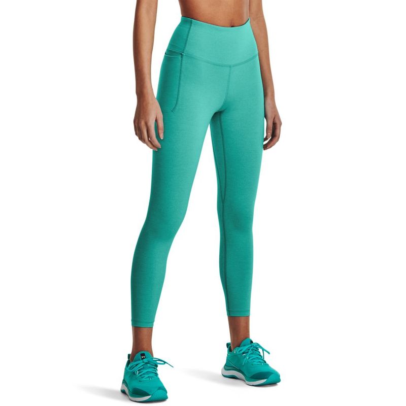 Licra-under-armour-para-mujer-Meridian-Heather-Ankle-Leg-para-entrenamiento-color-verde.-Frente-Sobre-Modelo