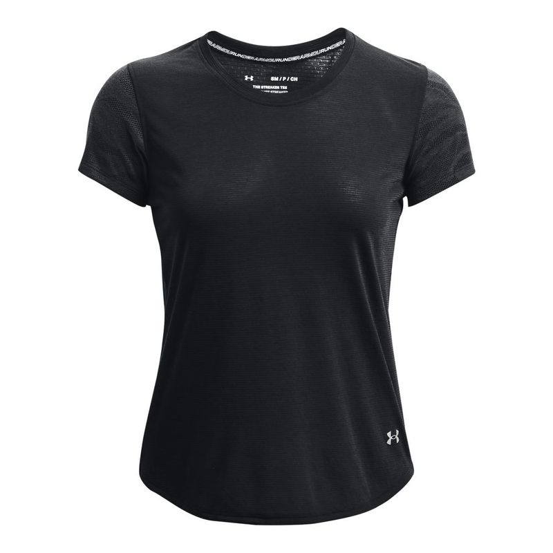 Camiseta-Manga-Corta-under-armour-para-mujer-Ua-Streaker-Jacquard-Tee-para-correr-color-negro.-Frente-Sin-Modelo