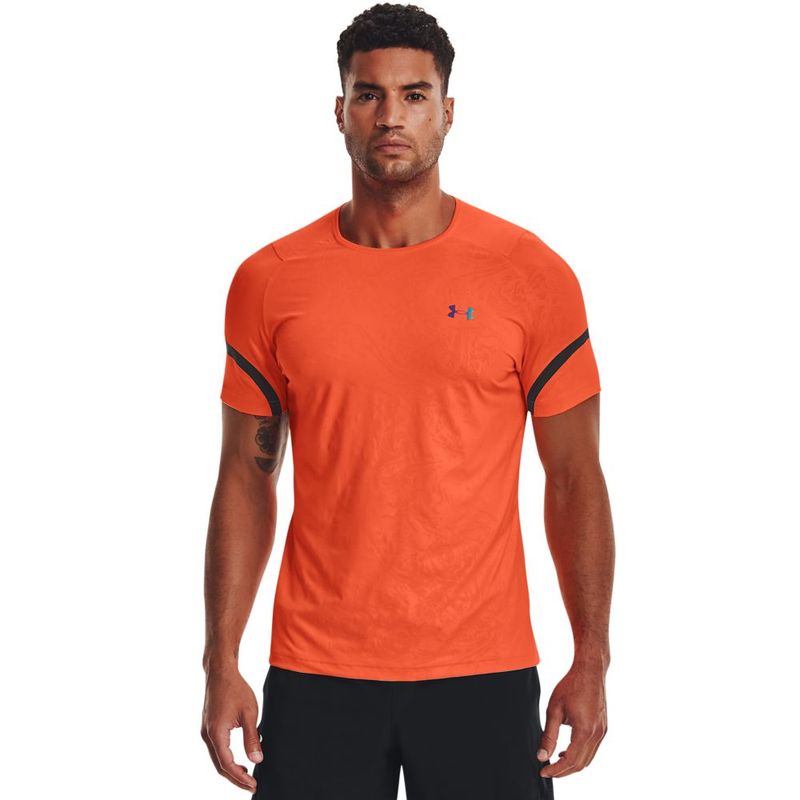 Camiseta-Manga-Corta-under-armour-para-hombre-Ua-Rush-2.0-Emboss-Ss-para-entrenamiento-color-naranja.-Frente-Sobre-Modelo