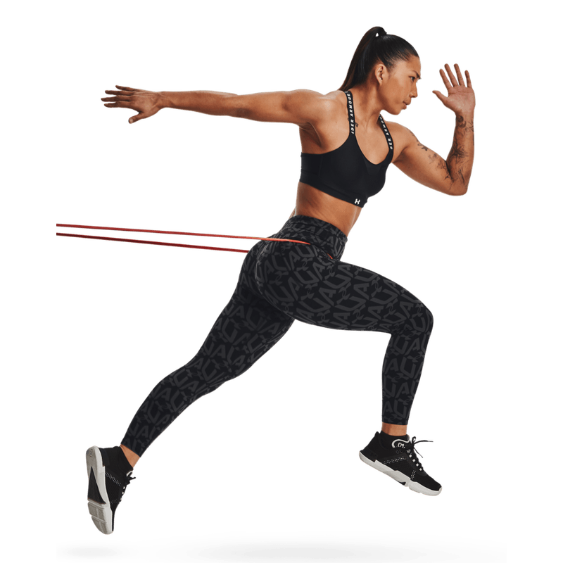 Licra-under-armour-para-mujer-Meridian-Print-Ankle-Leg-para-entrenamiento-color-negro.-Modelo-In-Action