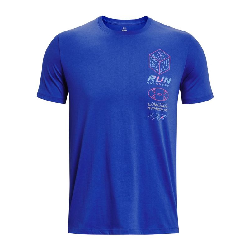 Camiseta-Manga-Corta-under-armour-para-hombre-Ua-Run-Anywhere-Tee-V2-para-correr-color-azul.-Frente-Sin-Modelo