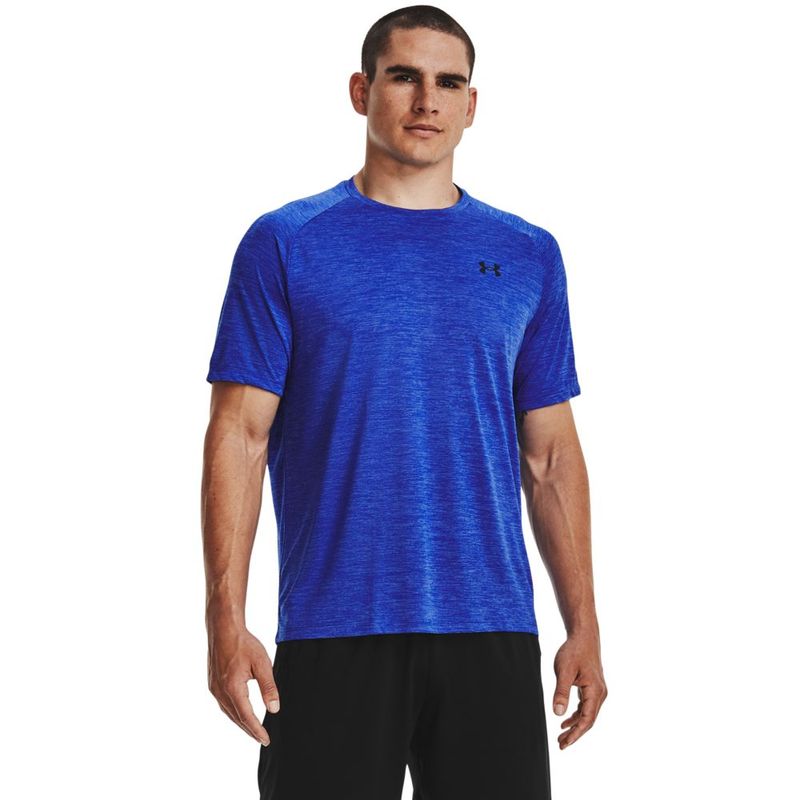Camiseta-Manga-Corta-under-armour-para-hombre-Ua-Tech-2.0-Ss-Tee-para-entrenamiento-color-azul.-Frente-Sobre-Modelo