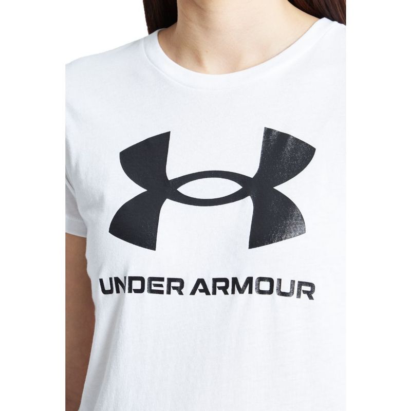 Camiseta-Manga-Corta-under-armour-para-mujer-Live-Sportstyle-Graphic-Ssc-para-entrenamiento-color-blanco.-Cuello