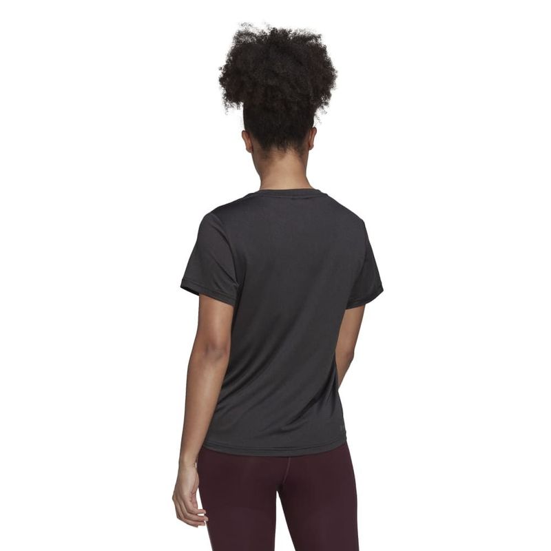 Camiseta-Manga-Corta-adidas-para-mujer-W-Min-Tee-para-entrenamiento-color-negro.-Reverso-Sobre-Modelo