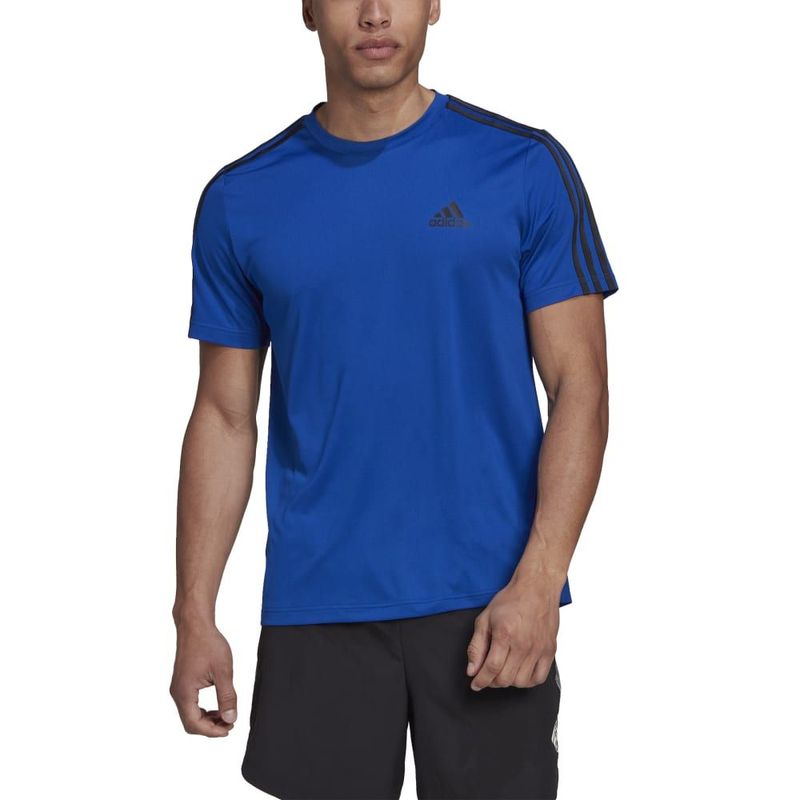 Camiseta-Manga-Corta-adidas-para-hombre-M-3S-T-para-entrenamiento-color-azul.-Zoom-Frontal-Sobre-Modelo