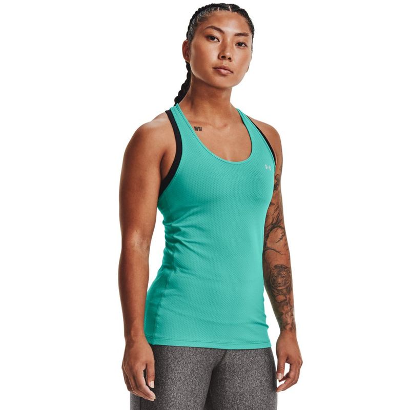 Camiseta-Manga-Sisa-under-armour-para-mujer-Ua-Hg-Armour-Racer-Tank-para-entrenamiento-color-verde.-Frente-Sobre-Modelo