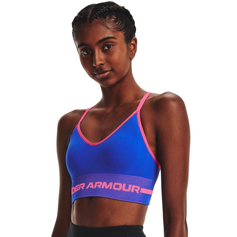 Top-under-armour-para-mujer-Ua-Seamless-Low-Long-Bra-para-entrenamiento-color-azul.-Frente-Sobre-Modelo