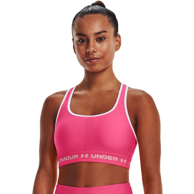 Top-under-armour-para-mujer-Ua-Crossback-Mid-Bra-para-entrenamiento-color-rojo.-Frente-Sobre-Modelo