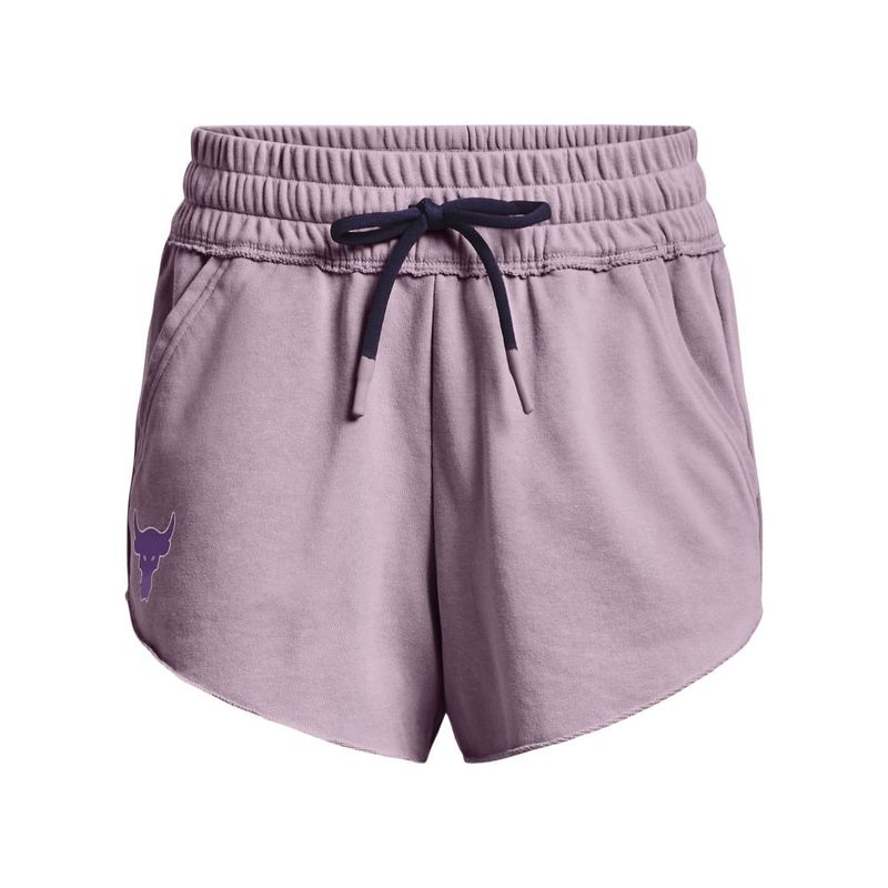 Pantaloneta-under-armour-para-mujer-Ua-Pjt-Rck-Dsrpt-Terry-Short-para-moda-color-morado.-Frente-Sin-Modelo