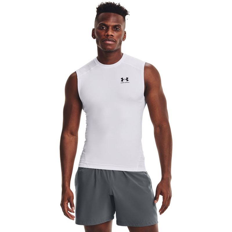 Camiseta-De-Compresion-under-armour-para-hombre-Ua-Hg-Armour-Comp-Sl-para-entrenamiento-color-blanco.-Frente-Sobre-Modelo