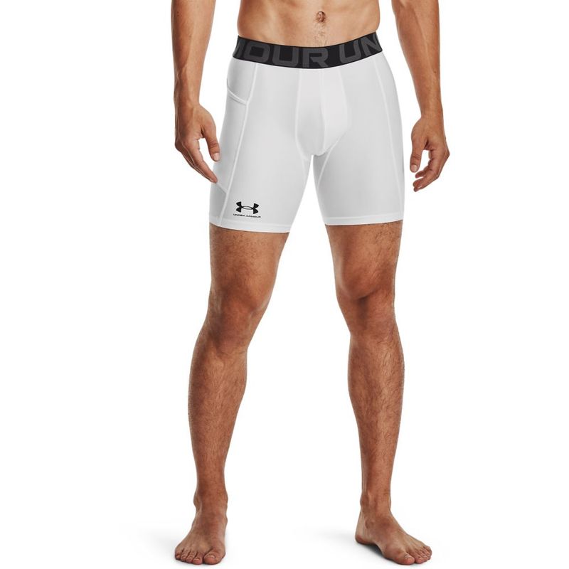 Pantaloneta-under-armour-para-hombre-Ua-Hg-Armour-Shorts-para-entrenamiento-color-blanco.-Frente-Sobre-Modelo