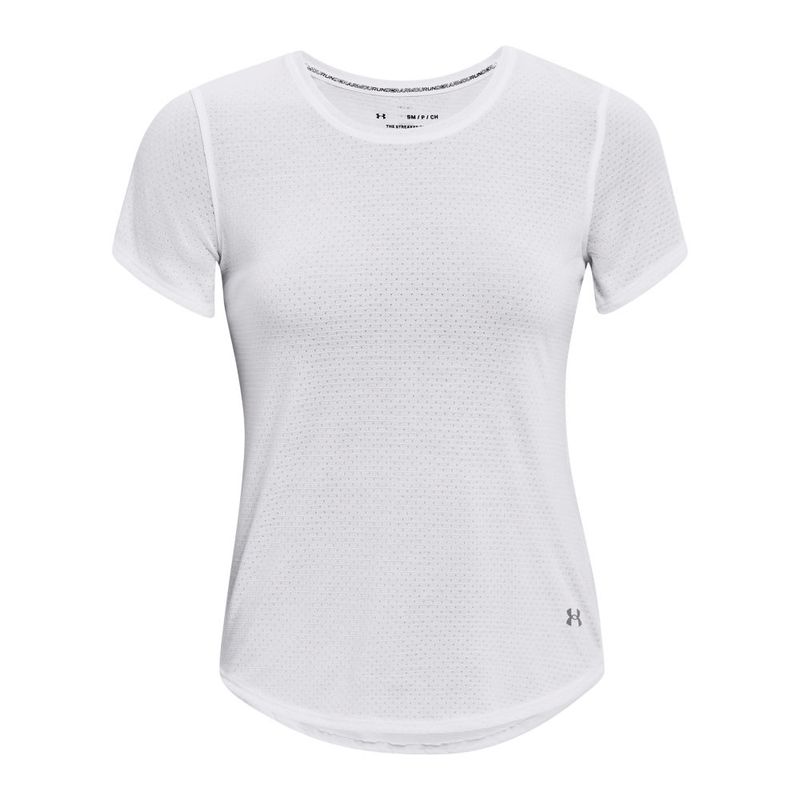 Camiseta-Manga-Corta-under-armour-para-mujer-Ua-Streaker-Ss-para-correr-color-blanco.-Frente-Sin-Modelo