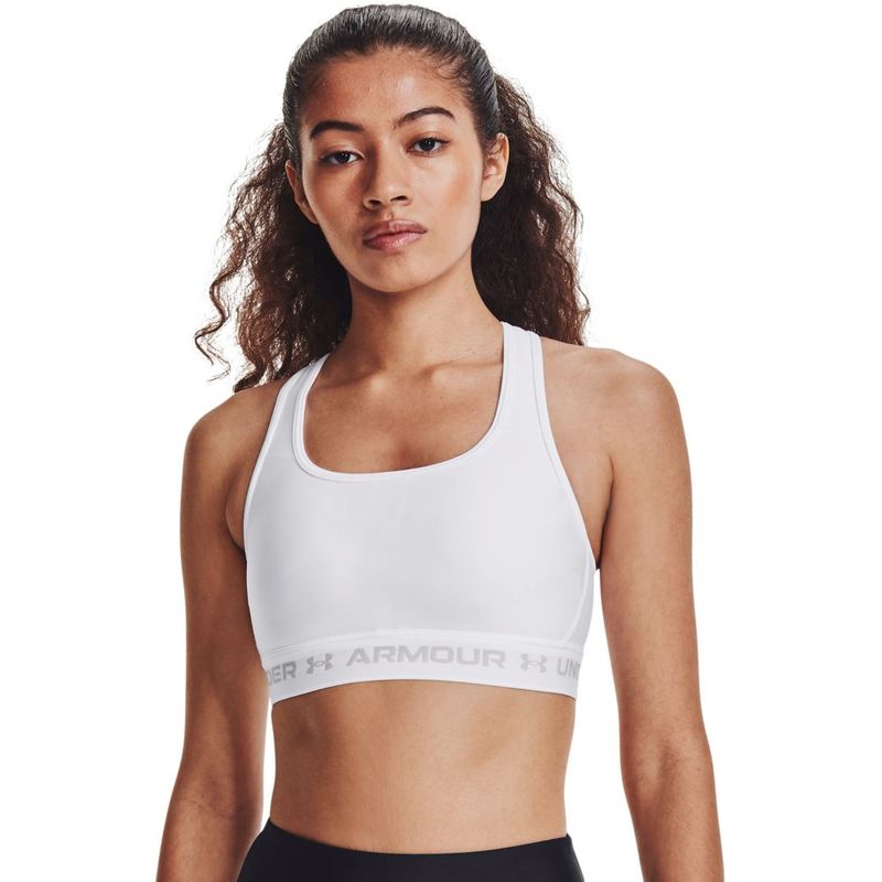 Top-under-armour-para-mujer-Ua-Crossback-Mid-Bra-para-entrenamiento-color-blanco.-Frente-Sobre-Modelo