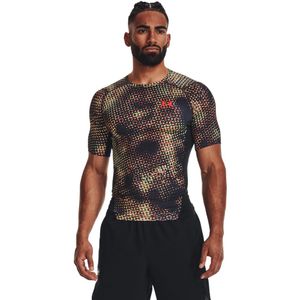 UA Hg Armour Prtd Comp Ss Camiseta de Compresión negro de hombre para entrenamiento