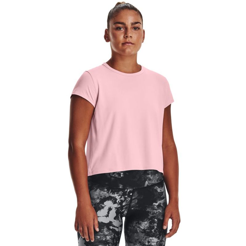 Camiseta-Manga-Corta-under-armour-para-mujer-Ua-Knockout-T-Shirt-para-entrenamiento-color-rosado.-Frente-Sobre-Modelo