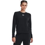 Camiseta-Manga-Larga-under-armour-para-mujer-Rival-Terry-Crew-para-entrenamiento-color-negro.-Frente-Sobre-Modelo