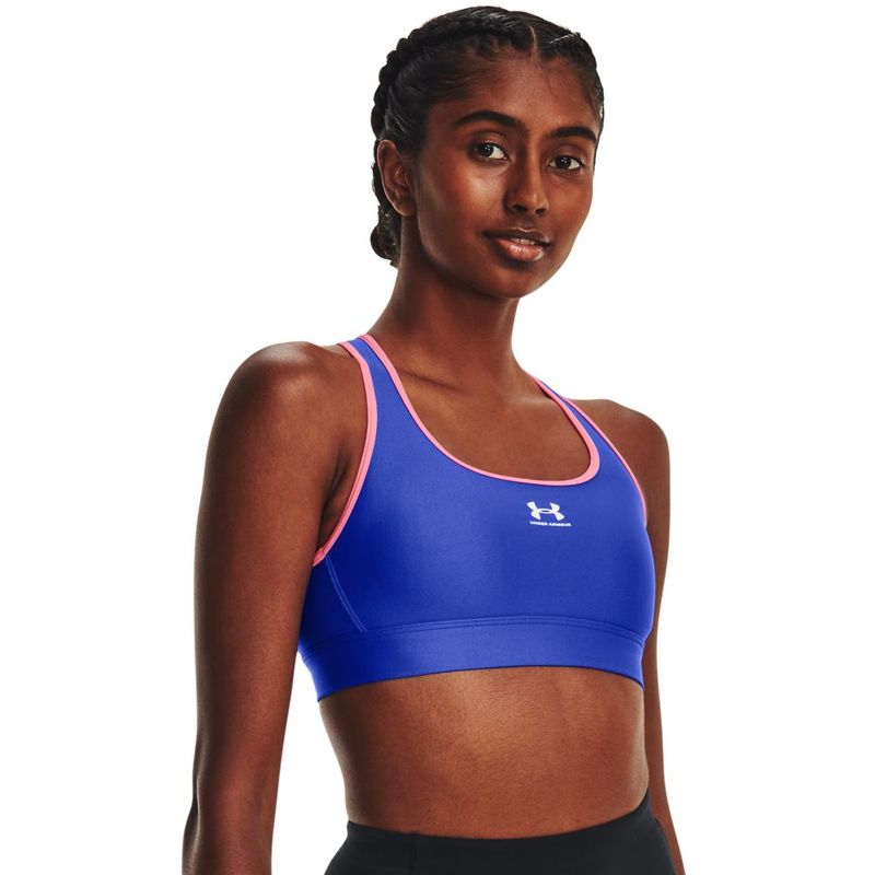 Top-under-armour-para-mujer-Ua-Hg-Armour-Mid-Pad-para-entrenamiento-color-azul.-Frente-Sobre-Modelo