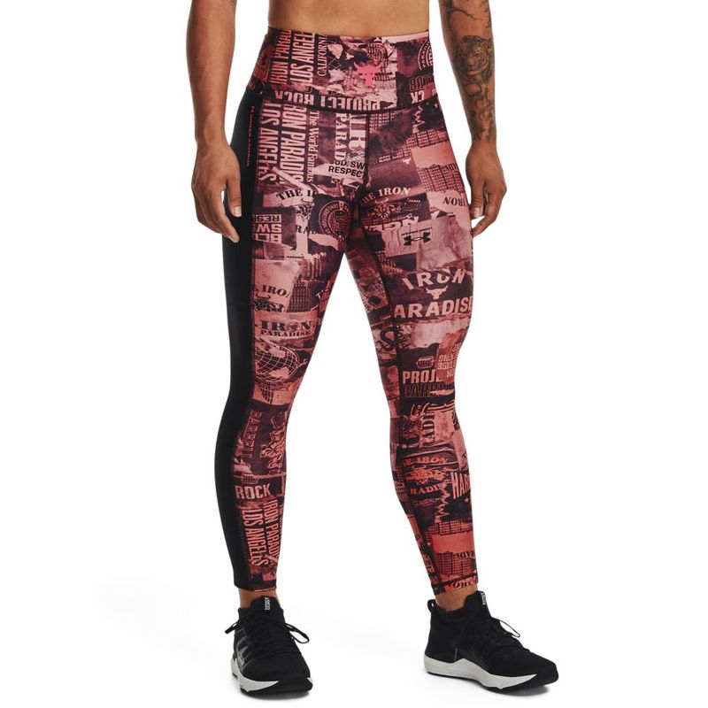 Licra-under-armour-para-mujer-Ua-Pjt-Rck-Hg-Ankle-Lg-Print-para-entrenamiento-color-rojo.-Frente-Sobre-Modelo