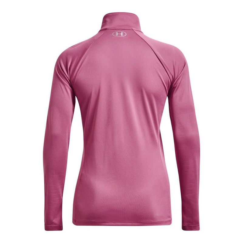 Camiseta-Manga-Larga-under-armour-para-mujer-Tech-1-2-Zip---Solid-para-entrenamiento-color-rosado.-Reverso-Sin-Modelo