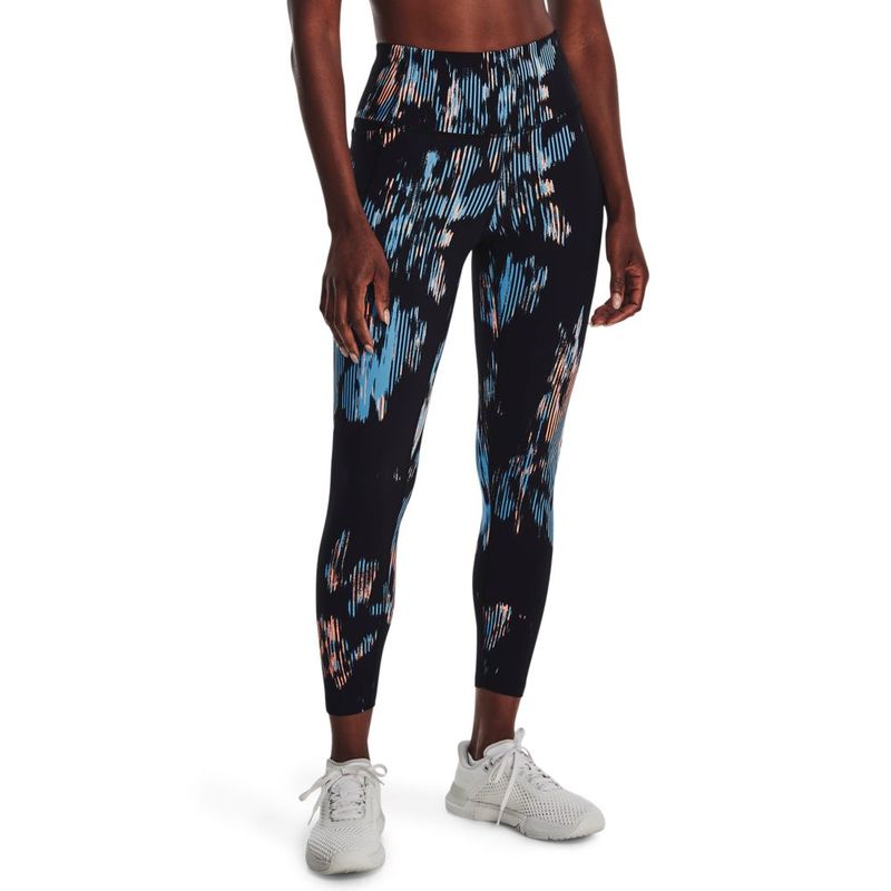 Licra-under-armour-para-mujer-Meridian-Print-Ankle-Leg-para-entrenamiento-color-negro.-Frente-Sobre-Modelo