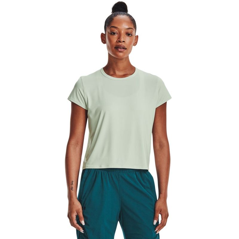 Camiseta-Manga-Corta-under-armour-para-mujer-Ua-Knockout-T-Shirt-para-entrenamiento-color-verde.-Frente-Sobre-Modelo