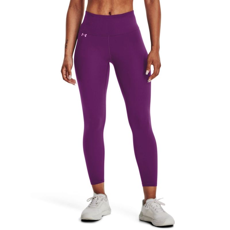 Licra-under-armour-para-mujer-Motion-Ankle-Leg-para-entrenamiento-color-morado.-Frente-Sobre-Modelo