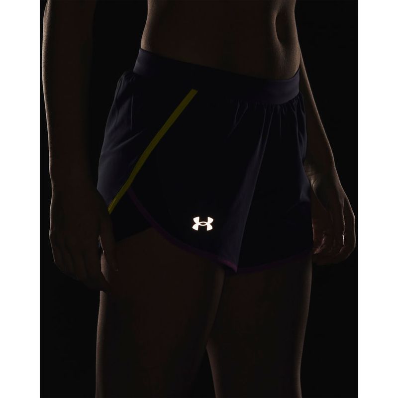 Pantaloneta-under-armour-para-mujer-Ua-Fly-By-2.0-Short-para-correr-color-morado.-Reflectores
