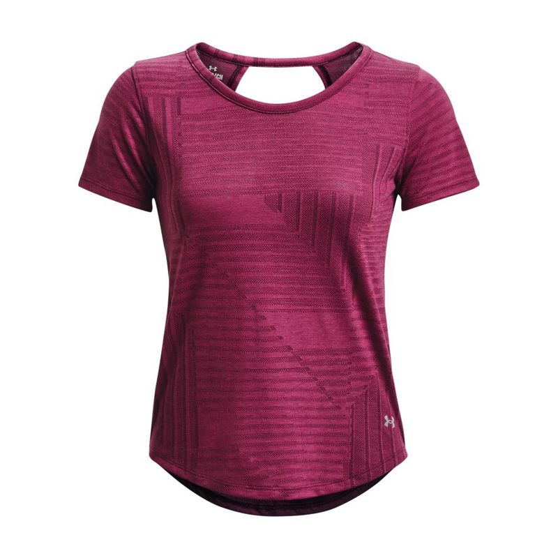 Camiseta-Manga-Corta-under-armour-para-mujer-Streaker-Deco-Diamond-Ss-para-correr-color-rojo.-Frente-Sin-Modelo
