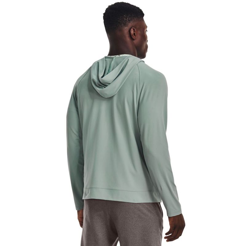 Camiseta-Manga-Larga-under-armour-para-hombre-Ua-Meridian-Full-Zip-para-entrenamiento-color-amarillo.-Reverso-Sobre-Modelo
