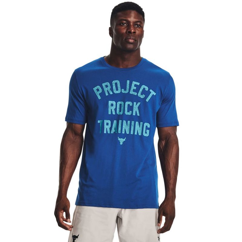 Camiseta-Manga-Corta-under-armour-para-hombre-Ua-Pjt-Rock-Training-Ss-para-entrenamiento-color-azul.-Frente-Sobre-Modelo