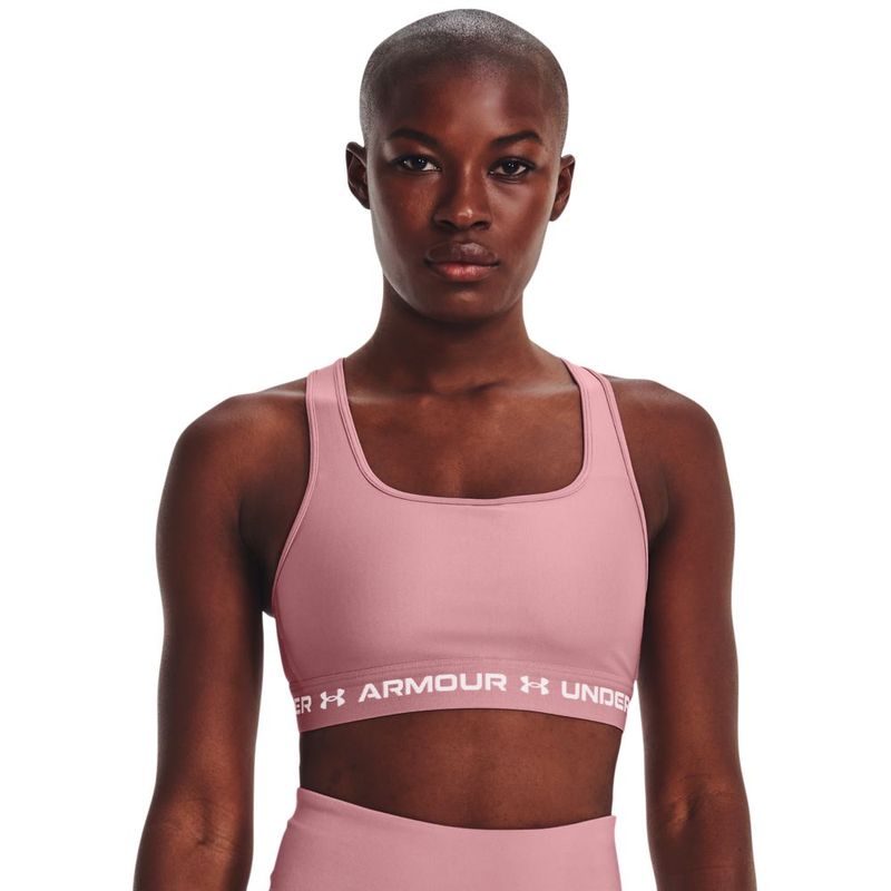 Top-under-armour-para-mujer-Crossback-Mid-Bra-para-entrenamiento-color-rosado.-Frente-Sobre-Modelo