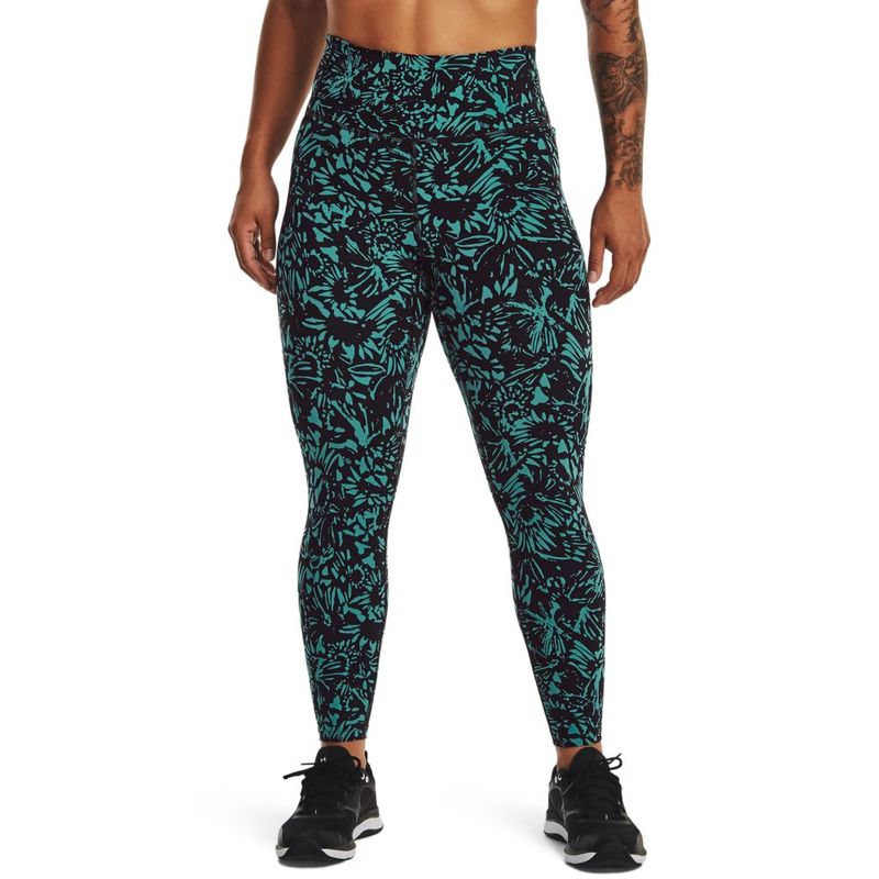Licra-under-armour-para-mujer-Meridian-Print-Ankle-Leg-para-entrenamiento-color-verde.-Frente-Sobre-Modelo