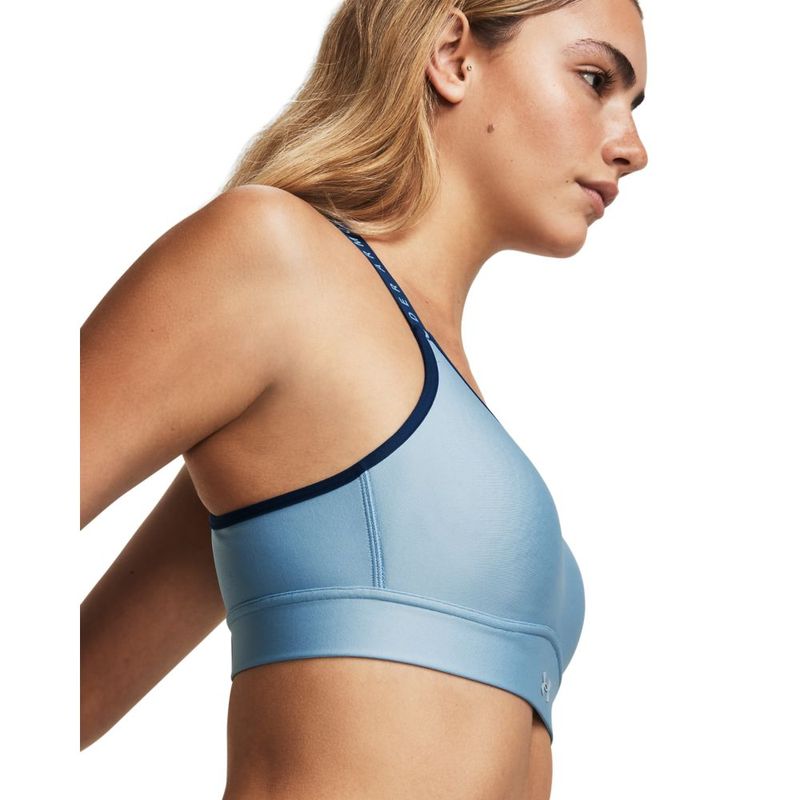 Top-under-armour-para-mujer-Ua-Infinity-Mid-Covered-para-entrenamiento-color-azul.-Bolsillo