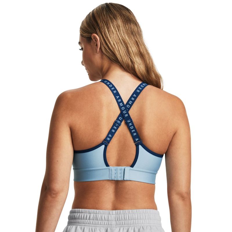 Top-under-armour-para-mujer-Ua-Infinity-Mid-Covered-para-entrenamiento-color-azul.-Reverso-Sobre-Modelo