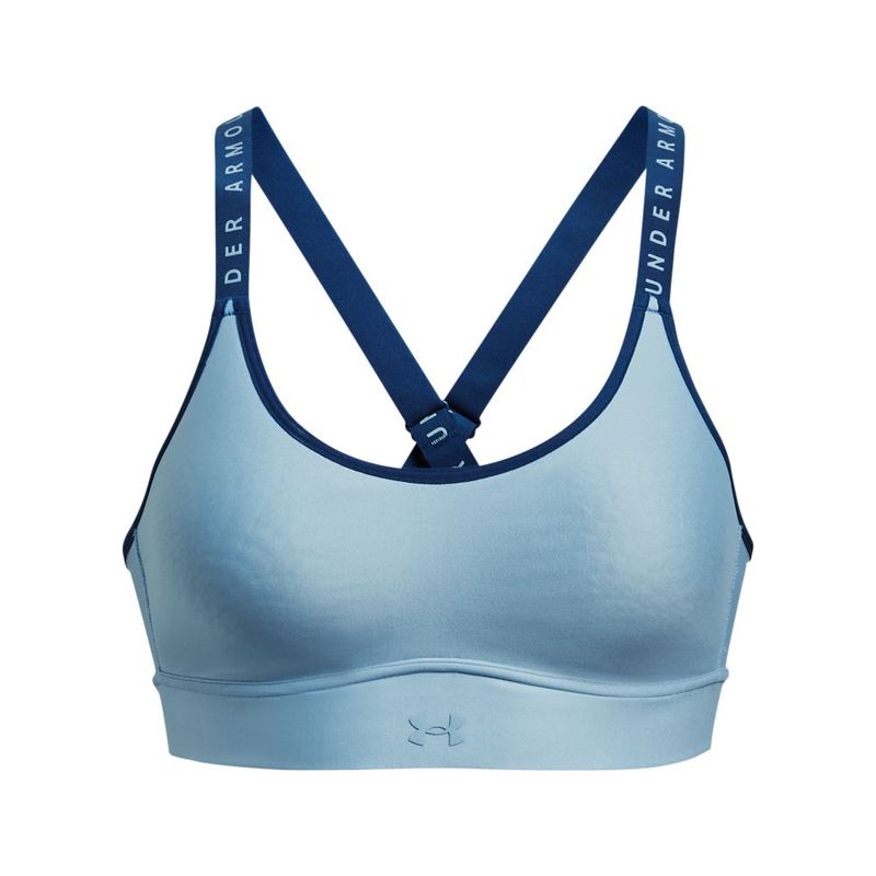 Top-under-armour-para-mujer-Ua-Infinity-Mid-Covered-para-entrenamiento-color-azul.-Frente-Sin-Modelo