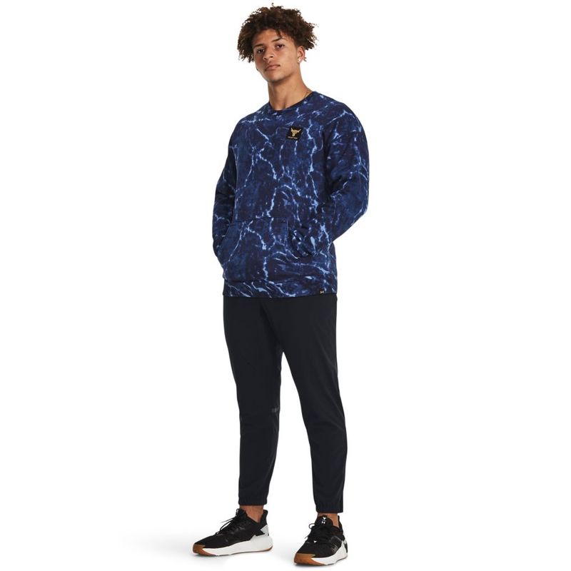 Buzo-under-armour-para-hombre-Pjt-Rock-Rival-Fleece-Crew-para-entrenamiento-color-azul.-Outfit-Completo