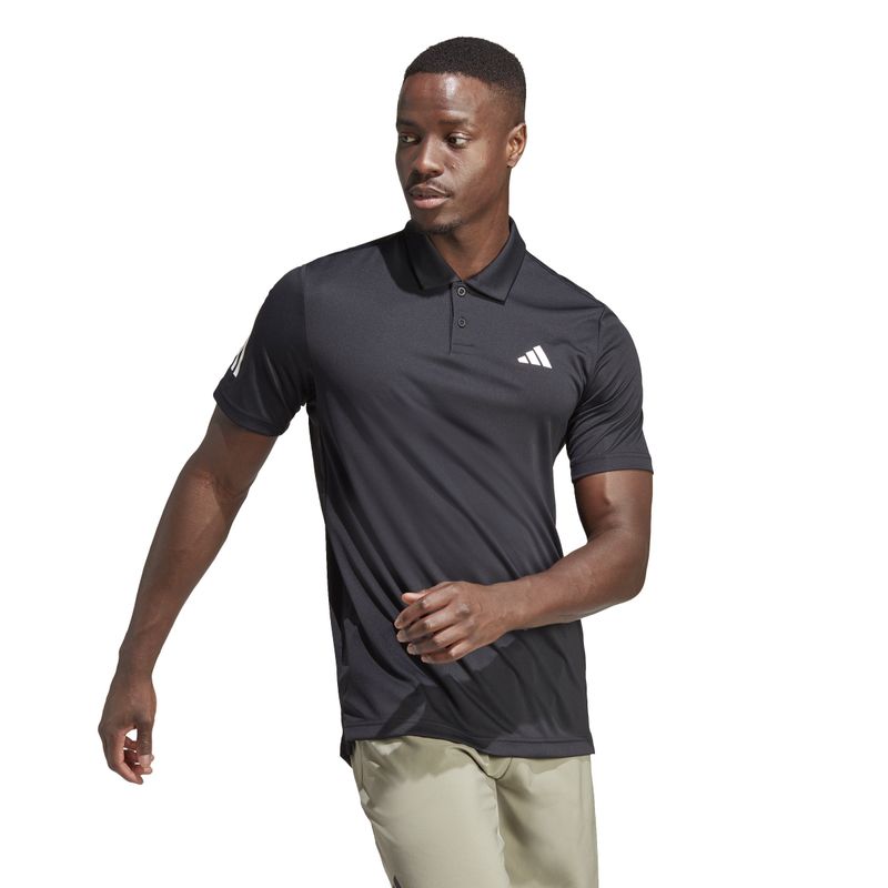 Polo-adidas-para-hombre-Club-3Str-Polo-para-tenis-color-negro.-Frente-Sobre-Modelo