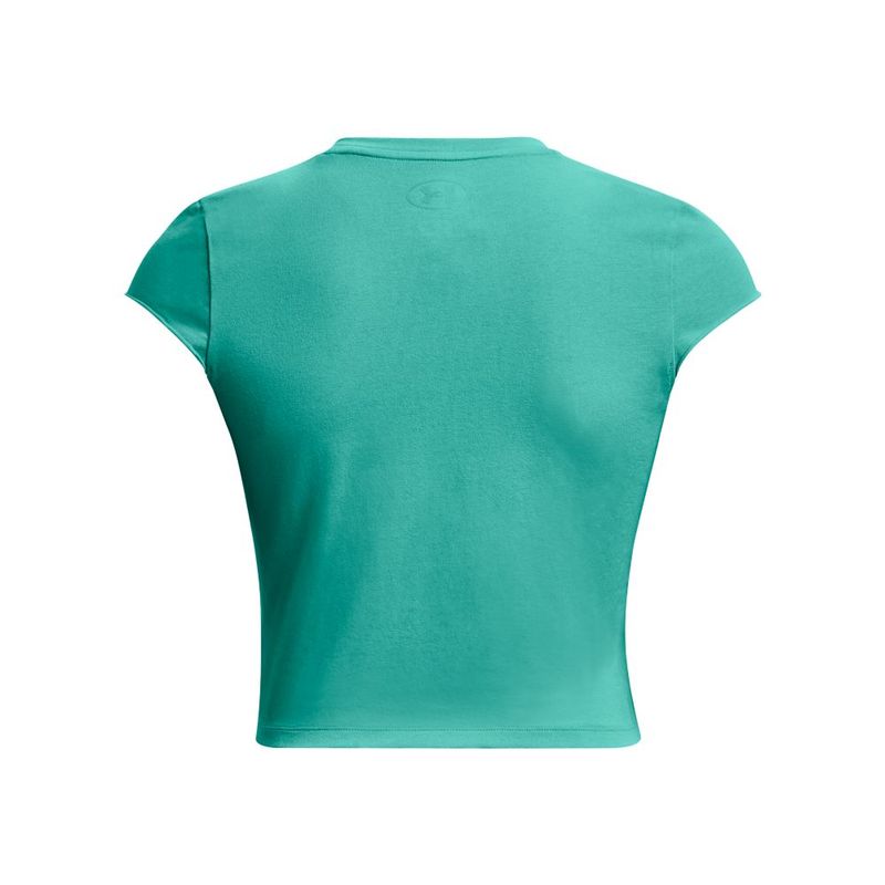 Camiseta-Manga-Sisa-under-armour-para-mujer-Pjt-Rck-Nght-Shft-Cap-T-Q4-para-entrenamiento-color-verde.-Reverso-Sin-Modelo