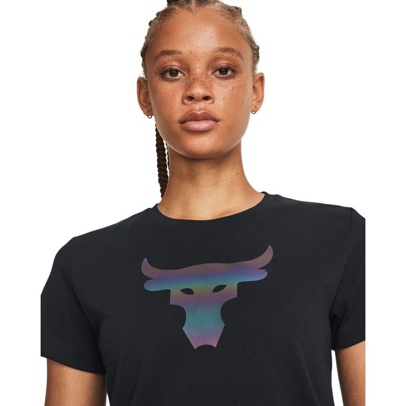 Camiseta-Manga-Corta-under-armour-para-mujer-Pjt-Rck-Nght-Shft-Ss-Hw-Q4-para-entrenamiento-color-negro.-Cuello